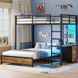 ADORNEVE Twin Over Full Bunk Bed with Desk, Bunk Beds Twin Over Full Size with Charging Station & Led Lights, Storage Drawers & Shelves, Loft Bed with Safety Guardrail & Ladder for Kids/Teens, Black ADORNEVE
