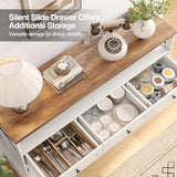 Befrases Farmhouse Sideboard Buffet Cabinet, Barn Doors Storage Cabinet with Drawers and Open Shelf, 47.2'' Wood Coffee Bar Microwave Station for Kitchen, Living Room, Hallway, White Befrases