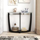 Giantex 2-Tier Glass Console Table, Half Moon Modern Entryway Table with Tempered Glass Top & Open Storage Shelf, Narrow Long Sofa Table for Living Room, Hallway, Foyer, Entrance (Black) Giantex