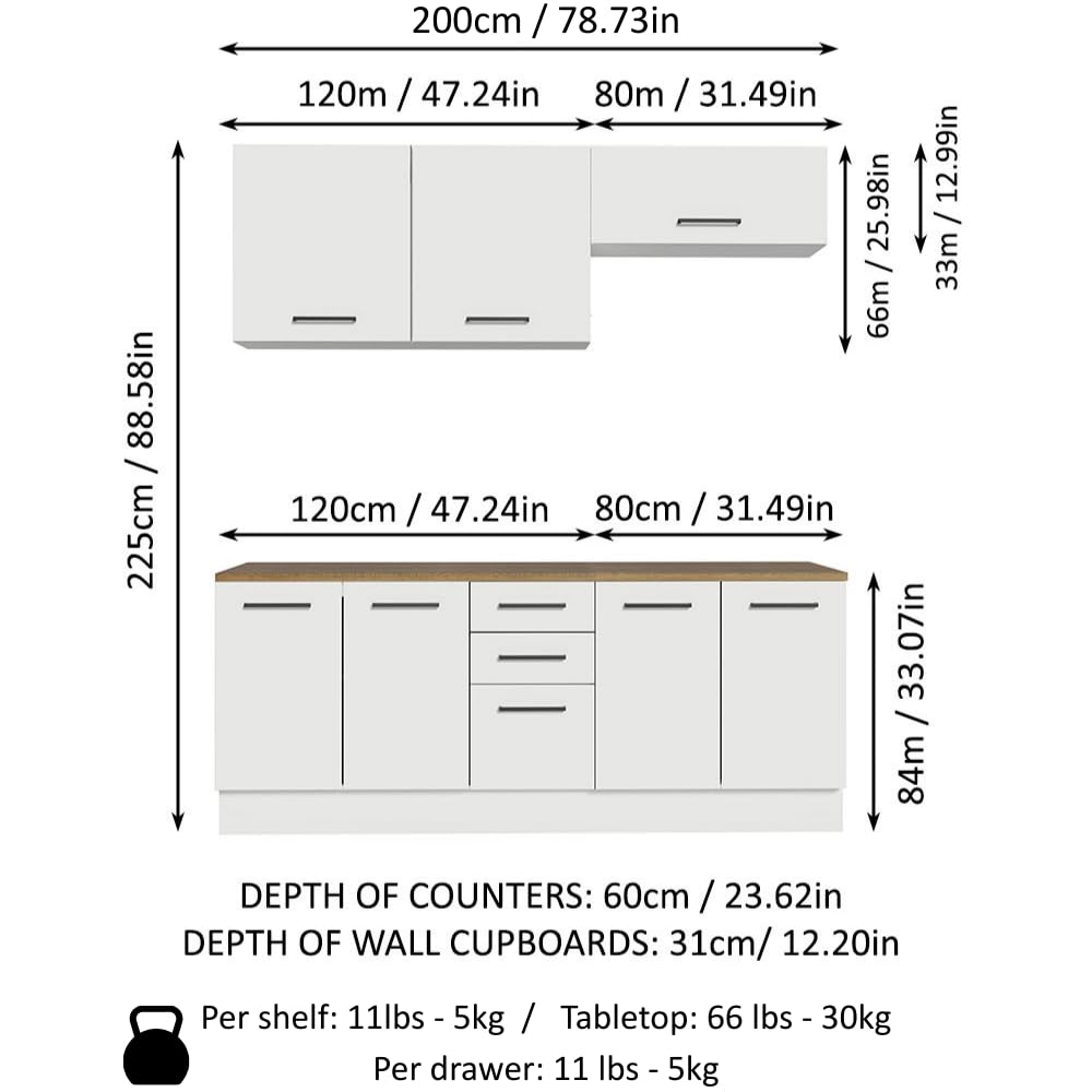 Madesa 4-Piece Garage and Utility Room Storage Cabinet Set 78 Inch with 33 Inch Base Cabinet and 31 Inch Slim Wall Cabinet Modular Storage Organization Unit - White Madesa