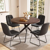 HIPIHOM 45.3 Inch Round Dining Table Set for 4, Mid Century Modern MDF Coffee Set for Dining Room Kitchen Apartment (Dark Walnut Table + 4 U-Shaped Black Chairs) HIPIHOM