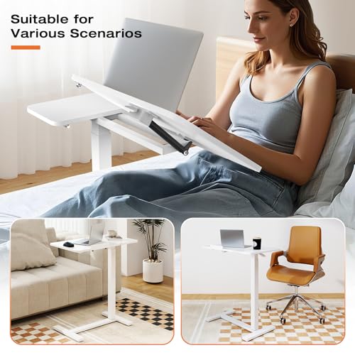 Sweetcrispy Small Standing Desk Rolling Table Adjustable Height, Laptop Mobile Stand with Wheels, Portable Computer Workstation with Tiltable Desktop for Teacher Classroom Home Office, White Sweetcrispy