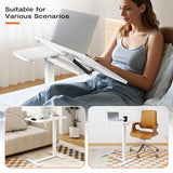 Sweetcrispy Small Standing Desk Rolling Table Adjustable Height, Laptop Mobile Stand with Wheels, Portable Computer Workstation with Tiltable Desktop for Teacher Classroom Home Office, White Sweetcrispy