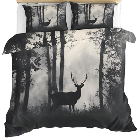 YFIOYI Deer Comforter Set, Minimalist Bedding Set, Calm Decorative 3 Piece Bedding Set with 3 Pillow Shams, with Zipper（King Single） YFIOYI