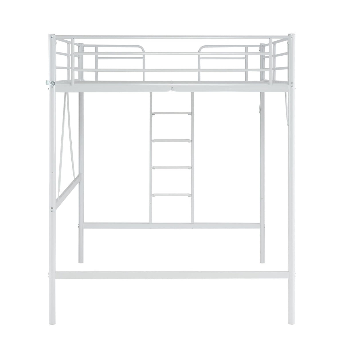 VINGLI Loft Bed Full Size with Flat Rungs for Adults, Kids and Young Teens, No Box Spring Required,Heavy Duty Metal Slat Support,White VINGLI