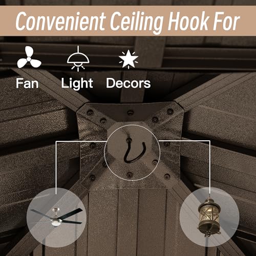 Domi 8x8FT Hardtop Gazebo, Outdoor Gazebo with Galvanized Steel Double Roof Canopy, Curtain and Netting, Metal Gazebo Pavilion for Patio, Lawn, Garden, Brown domi outdoor living