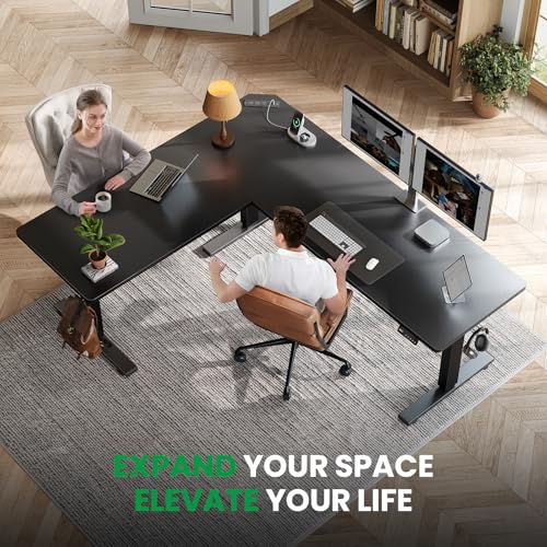 SIAGO L-Shaped Standing Desk - 75 x 63 Inch Adjustable Corner Standing Desk with Charging Station - L Shape Sit Stand Table with Memory Controller, Splice Board for Home Office SIAGO