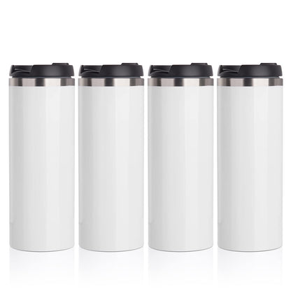 PYD Life Sublimation Tumblers Water Bottles 14 OZ White with Lid Stainless Steel Double Walled Coffee Tumblers Vacuum Insulated Flasks for Tumbler Heat Press 4 Pack