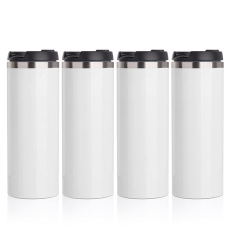PYD Life Sublimation Tumblers Water Bottles 14 OZ White with Lid Stainless Steel Double Walled Coffee Tumblers Vacuum Insulated Flasks for Tumbler Heat Press 4 Pack PYD Life