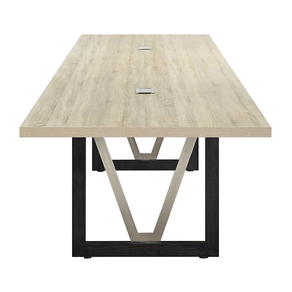 nbf signature series District 14' Conference Table Southern Walnut/Black Base | Industrial Design, Laminate Top, Cable Management, Grommet Covers, Solid Wood Frame nbf signature series