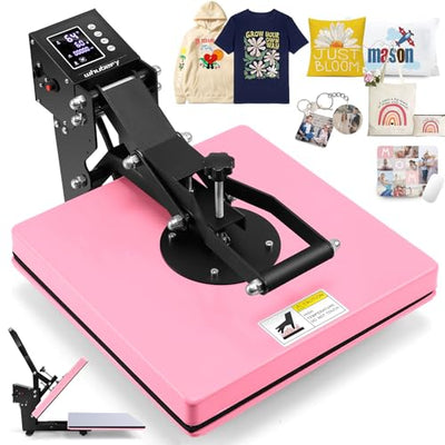 Whubefy Heat Press 15x15 Slide Out, Clamshell Heat Press Machine for T-Shirts, Bags, Mouse Pads & More, Dual-Tube Fast Heating, Digital Industrial Sublimation Printer for Heat Transfer Vinyl