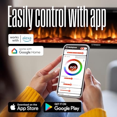 Westinghouse 50 Inch Electric Fireplace Heater, Compatible with Alexa & Google Home, Wall Mount or in-Wall Recessed Fireplace Insert, 24 Hour Timer, Color Changing Flames, 750W/1500W Indoor Heater Westinghouse