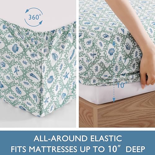 Caribbean Joe 6-Piece Sheet Set with Cooling Pillowcases, 10-inch Deep Pockets, Tropical Beach Coastal Design, Full, Seaweed Trellis CARIBBEAN JOE