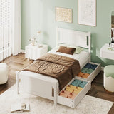 VINGLI Solid Wood Twin Size Bed Frame with Headboard and 2 Storage Drawers,Enhanced Support Single Bed Frame,SModern Minimalist Panel Platform Bed for Kids,Teens, Adults,Guests,Sleigh Bed,White. VINGLI