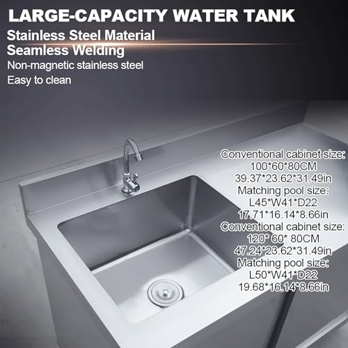 Kitchen Cabinet with Sink Laundry Sink with Cabinet Freestanding Utility Sink with Faucet Outdoor Stainless Steel Sink with Workbench and Storage Cabinet for Restaurant Laundry Room.(120x60x80cm) YHQYCGS