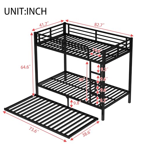 Bellemave Metal Twin XL Over Twin XL Bunk Beds with Trundle,Heavy Duty Bunk beds Frame for Adults,Kids,Teens,Space-Saving,Black Bellemave