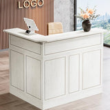 Tribesigns Reception Desk with Storage Shelves, L-Shaped Modern Front Desk, Reception Counter Table for Small Office, Salon, Checkout, White Tribesigns
