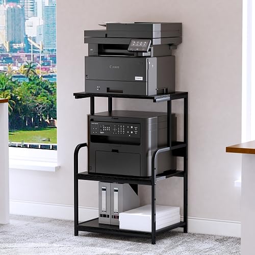 Arbuxzuy Printer Stand with Storage Shelf,3 Tier Printer Cart with Wheels,Mobile Printer Table for Home Office,Stands for Printer Heat Press Scanner Fax,Industrial Style (Black)