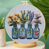 FRANDEK DIY Four Vase Bouquets Embroidery Kit for Beginner, Stamped Handicraft Needlework Set, Full Thread Palette with Needles & Fabric for Adults, Artisan Handmade Home Decor Gift