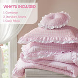 Intelligent Design Rowena Full Comforter Set – Blush Pink Gingham Ruffled Bedding, Vintage Farmhouse Style, Reversible All Season 4-Piece Bedding Set, Full/Queen, Gift for Her Intelligent Design