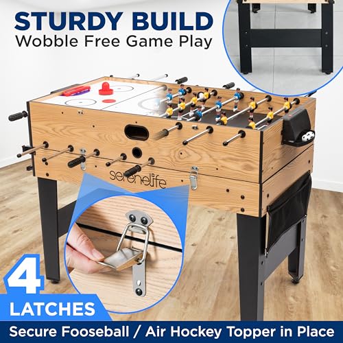 SereneLife 48" 6-in-1 Multi Game Table, Full-Size Indoor and Outdoor Arcade Sports Table with Pool, Air Hockey, Foosball, Basketball, Table Tennis, Dining Table, for Family, Kids, Adults SereneLife