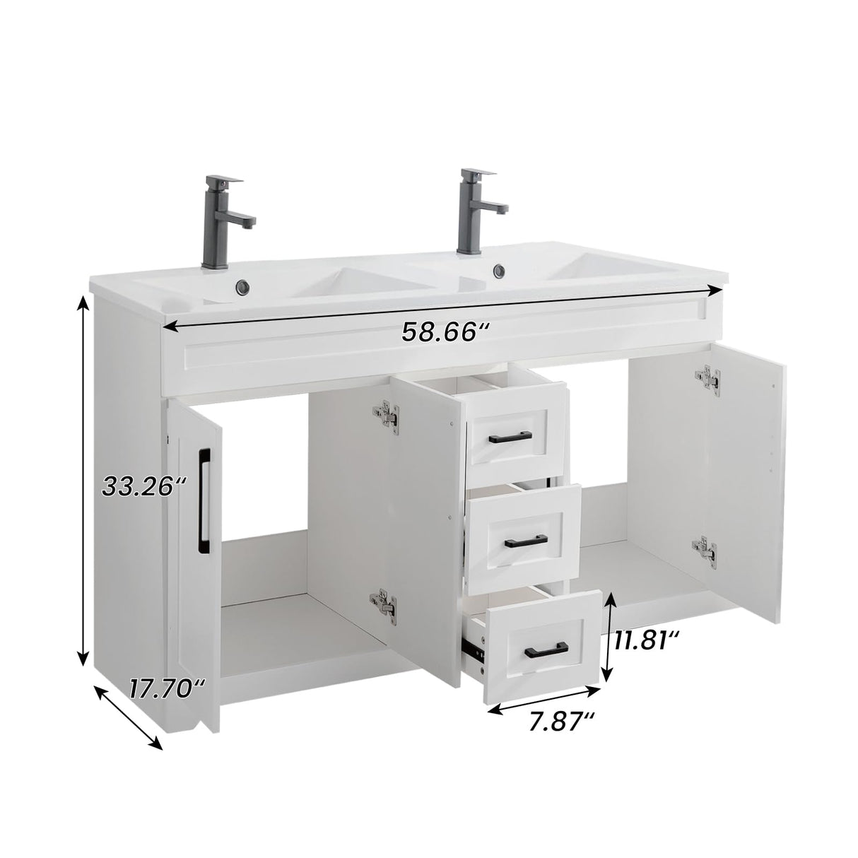 TONYRENA 60" Bathroom Vanity with Sink Combo,Bathroom Storage Cabinet with Undermount Double Sink,4 Soft Closing Doors & 3 Full Extension Drawers,White Finish TONYRENA