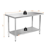 HZEEMFG Stainless Steel Table for Prep & Work 60 x 24 inches,5ft,Heavy Duty Metal Table with Adjustable Undershelf for Commercial Kitchen, Restaurant, Home, Hotel, Laundry Room,Garage, Workshops HZEEMFG