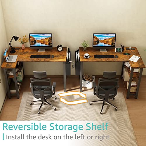 Lufeiya Small L Shaped Desk with Power Outlet Shelves, 40 Inch Corner Desk for Small Space Home Office, L-Shaped Computer Desk PC Desks with Charging Station, Rustic Brown Lufeiya