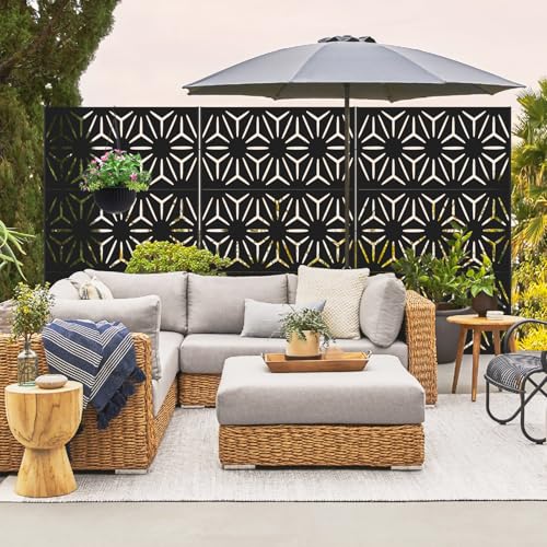 Meyoppm 72" H×48" W Metal Privacy Screen, Outdoor Indoor Privacy Screens with Stand Panels, Free Standing Decorative Privacy Screen for Patio Meyoppm