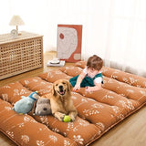 IDEALHOUSE Japanese Floor Mattress, Roll-Up Futon, Full Size, Flowers Printed Thicken Futon Mattress for Floor, Microfiber Cotton Sleeping Pad for Guest Room, Camping and Kids Play Mat, Brick Red IDEALHOUSE