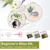 Santune 3 Pack Embroidery Kit for Beginners with Pattern, Cross Stitch Kits for Adults with Instructions,Needlepoint Kits for Adults Include 1 Embroidery Hoops,Color Threads and Needles(Cat)