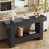 HUAHUU 63 Inches Long Console Table, Sofa Table with Storage Behind Couch, Entryway Table with Open Storage, Farmhouse Console Tables for Entryway, Living Room, Hallway, Black HUAHUU