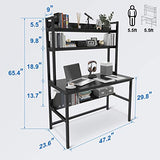 Aquzee 47-Inch Modern Ergonomic Computer Desk with Hutch and Storage Shelves in Black Aquzee