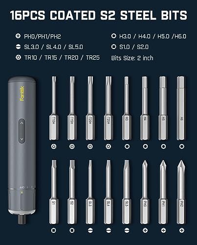 Fanttik S1 Pro 3.7V Electric Screwdriver, Cordless Screwdriver, 16 S2 Metal Bits, 3 Torque Settings, Max 6 N.m, 2000mAh Battery, LED Light, 1/4''Hex, Idea Tool for Furniture/Desktop Computer - WoodArtSupply