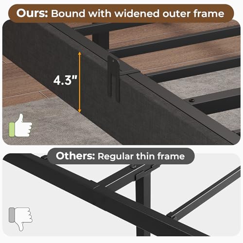ADORNEVE Floating Queen Bed Frame, LED Bed Frame Linen Upholstered Platform Bed with Underbed Storage Space, Heavy Steel Slats Support, No Box Spring Needed, Noise Free，Dark Grey ADORNEVE