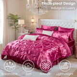 Bedbay Hot Pink Comforter Set,Satin Queen Comforter with Sheets,Bed in a Bag Queen,Pinch Pleat Bedding Set,Hot Pink Pintuck Luxury Bed Set 10 Pcs,Soft Lightweight Silk Like Satin Bedding Set Bedbay