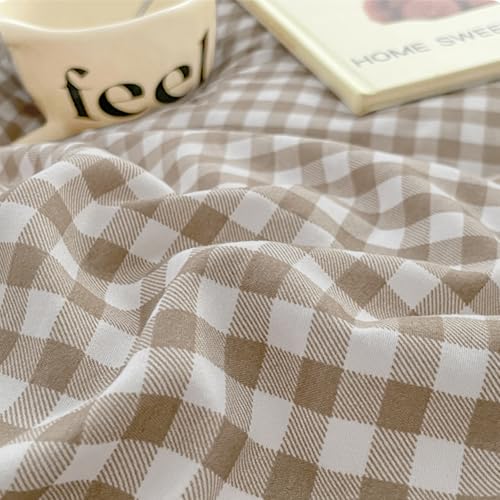 Nayoroom Gingham Duvet Cover Full Size Brown Tan Plaid Checkered Comforter Cover Grid Farmhouse Bedding Set 3 Pcs Soft Breathable Washed Microfiber Gifts for Women Men Nayoroom
