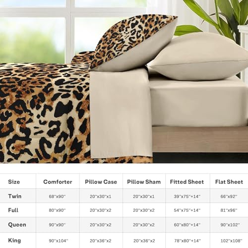 Nesker Comforter Set Queen Size, Cheetah Leopard Print Animal 7 Pcs Bedding for Kids and Adults, Wild Safari Skin Pattern Bed Sheet Sets with Fitted Sheet 2 Pillowcases & 2 Shams Nesker