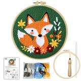 JOZYSH Punch Needle Embroidery Starter Kits for Beginners Cute Cartoon Animal Embroidery Hoops,Color Threads,Instructions and Needles,DIY Adults Embroidery (Fox)
