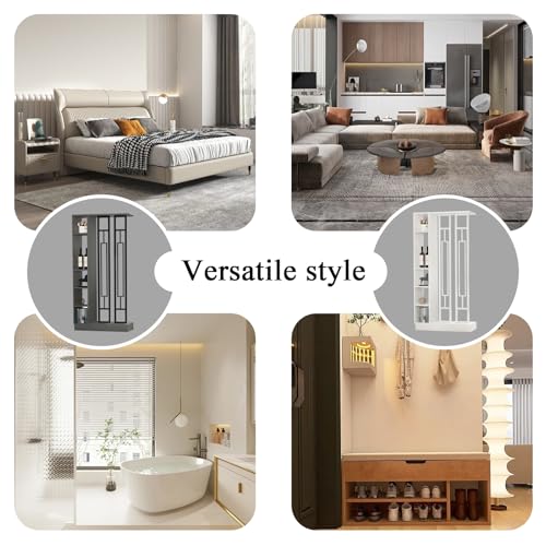 Wall Room Divider - Freestanding Wood Room Divider with Shelves, Wall Divider with Storage Cabinet, Easy Assembly Freestanding Decor for Bedroom, Office (Grey+Black, 31.5IN) Horseo