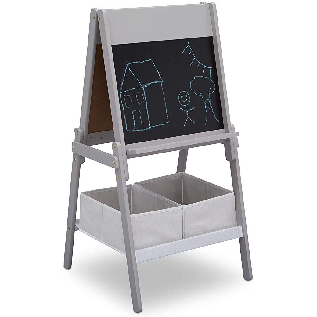 Delta Children MySize Kids Double-Sided Storage Easel -Ideal for Arts & Crafts, Drawing, Homeschooling and More - Greenguard Gold Certified, Grey Delta Children