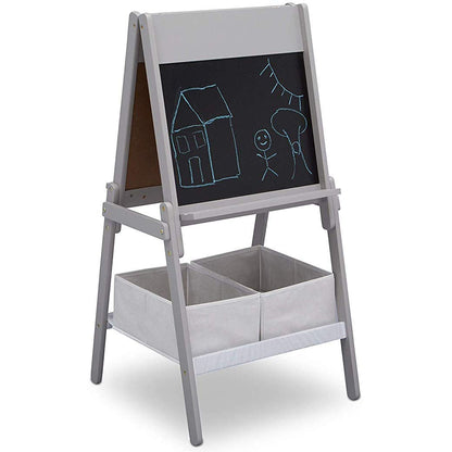 Delta Children MySize Kids Double-Sided Storage Easel -Ideal for Arts & Crafts, Drawing, Homeschooling and More - Greenguard Gold Certified, Grey - WoodArtSupply