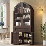 Itaar 71" Arched Kitchen Pantry Cabinet, Kitchen Storage Cabinets with 1 Large Drawer & Storage Cart 2 Tier & Door Shelves for Living Room, Dining Room, Brown Itaar