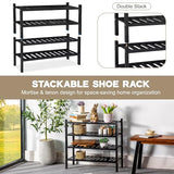 VICTORY RELAX 2 Tier Acacia Wood Shoe Rack, Shoe Storage Shelf, Stackable Organizer for Closet, Entryway Shoe Stand, Hallway, Garage, Wooden Shoe Storage Rack, Indoor, Outdoor (Black) VICTORY RELAX