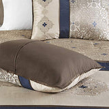 Madison Park Essentials Delaney 24-Piece Room In A Bag Comforter Set-Satin Jacquard All Season Luxury Bedding, Sheets, decorative pillows and Curtains, Valance, Queen (90 in x 90 in), Medallion Navy Madison Park