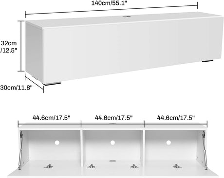 HOMMPA Floating TV Stand with Led Light for 63 Inch TVs Wall Mounted Led Entertainment Center with High Gloss Storage Modern Floor White Mounted Media Console for Living Room HOMMPA