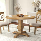 Roundhill Furniture Havre 5-Piece Dining Set, Pedestal Round Table with 4 Stylish Chairs, Oak Roundhill Furniture