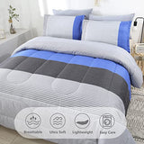 PERFEMET Twin Comforter Set 3 Pieces Bedding Set All Seasons Masculine Striped Pattern Vintage Farmhouse Soft Cozy Bedroom for Elegant Men Teen Girls Boys Gray and Blue PERFEMET