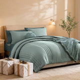 Monbix Queen Comforter Set - 7 Pieces Sage Green Bed in a Bag Queen Bedding Sets with Comforters, All Seasons Comforter Bed Set with Sheets,Pillowcases & Shams Monbix