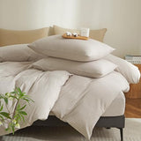 MWL Toy Striped Duvet Cover Set Full Size 3 Pcs Breathable Durable 100% Washed Cotton Comforter Cover for All Seasons Chic Linen Like Textured Bedding Set (Light Brown White Pinstripes, Full) MWL Toy